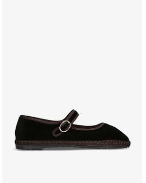 Flabelus Sethe Single-Strap Cotton Mary Jane Flats - Black