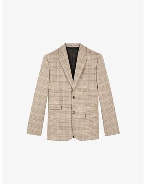 The Kooples Lapel-Collar Single-Breasted Checked Cotton-Blend Blazer - Natural