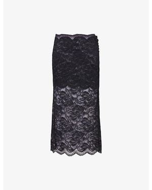 Rabanne Jupe Floral-Lace Woven Midi Skirt - Blue