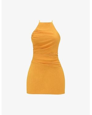 Mistress Rocks Halter-Neck Lace-Trim Woven Mini Dress - Orange