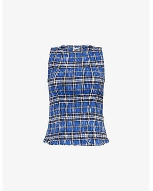 Amy Lynn Sonya Shirred Cotton-Poplin Top - Blue