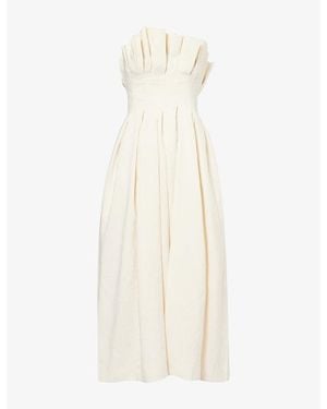 KHAITE Claude Pleated Linen-Blend Midi Dress - White