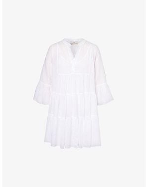 Devotion Twins Lavrentia V-Neck Cotton-Poplin Mini Dress - White