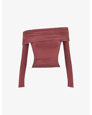 Mistress Rocks Draped Off-Shoulder Stretch-Jersey Top - Red