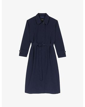 Maje Detachable-Hood Woven Trench Coat - Blue