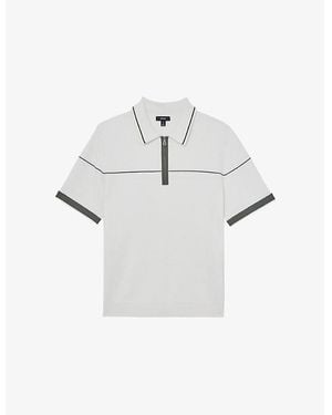 Reiss Bradford Contrast-Seam Half-Zip Stretch-Knit Polo - White