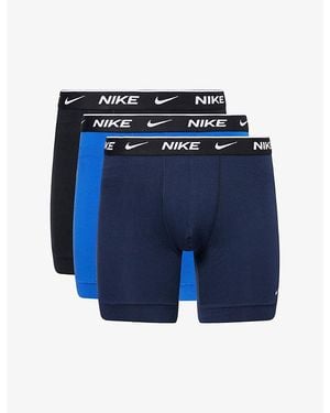 Nike Dri Fit Essential Pack Of Three Stretch-Cotton Boxer Briefs - Blue