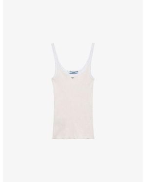 Prada Logo-Plaque Ribbed Cotton Tank Top - White