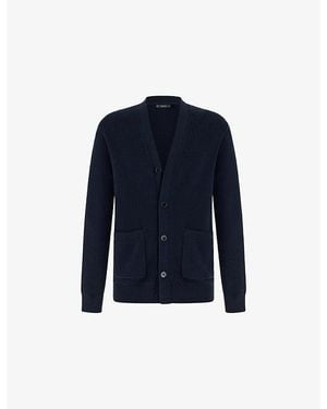 BOGGI Ribbed Button-Down Cotton Cardigan - Blue