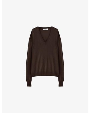 JOSEPH Cashair V-Neck Cashmere Jumper - Brown