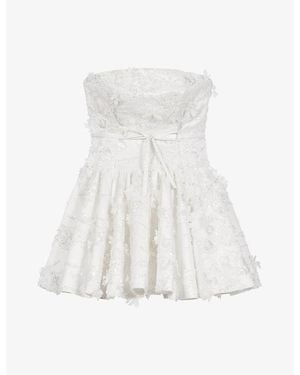 Maje Floral-Appliquéd Strapless Woven Mini Dress - White
