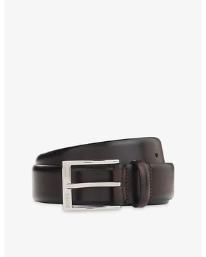 BOSS Logo-Engraved Leather Buckle Belt - Black
