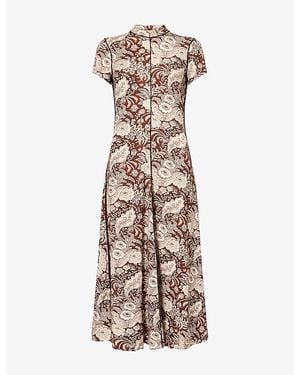 ME+EM Botanical-Print Stretch-Jersey Midi Dress - Natural