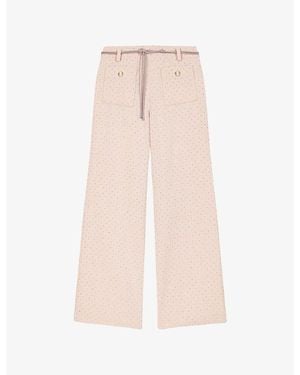 Maje Wide-Leg Cord-Belt Tweed Trousers - Pink
