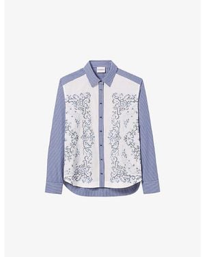 Claudie Pierlot Striped Graphic-Print Cotton Shirt - Blue