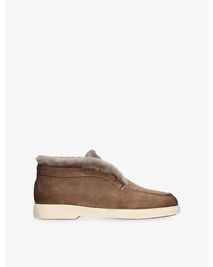 Santoni Fortune Lined Suede Ankle Boots - Brown