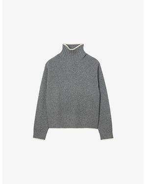Sandro Turtleneck Ribbed Wool And Cashmere-Blend Jumper - Grey