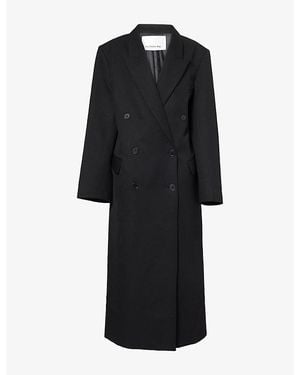 Frankie Shop Jane Longline Double-Breasted Woven Coat - Black