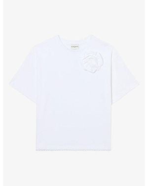 Claudie Pierlot Flower-Embellished Short-Sleeved Cotton-Jersey T-Shirt - White