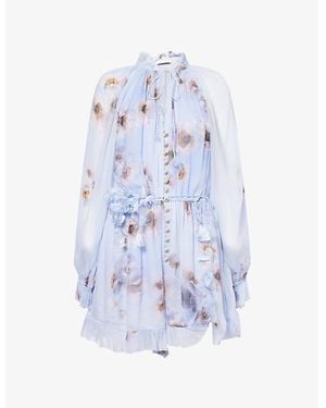 Zimmermann Hypnotic Long-Sleeves Woven Playsuit - Blue