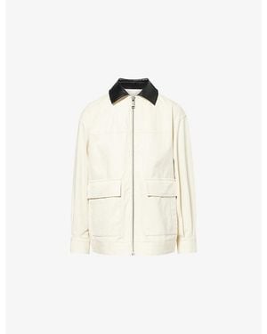 Anine Bing Holden Contrasting-Collar Cotton Jacket - Natural