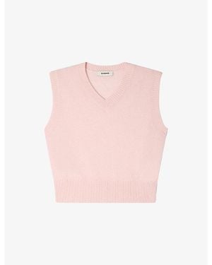 Sandro Logo-Embroidered Wool And Cashmere-Blend Vest Top - Pink