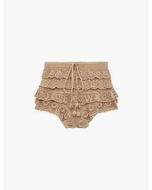 Loewe X Paula's Ibiza Brand-Motif Crochet-Knit Cotton Shorts - Natural