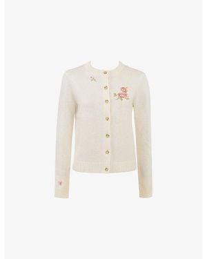 House Of Cb Daisie Floral-Motif Wool And Cashmere Cardigan - White