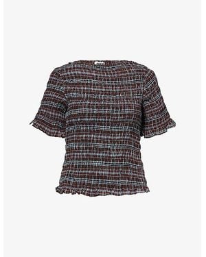 Amy Lynn Kitty Check-Print Woven Top - Black