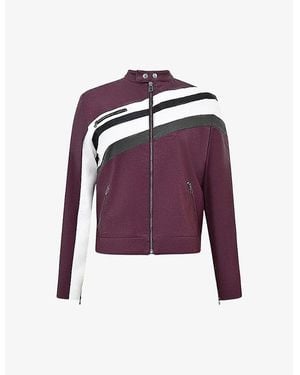 Mistress Rocks Contrast-Stripe Slim-Fit Vegan-Leather Biker Jacket - Purple