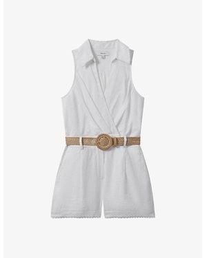 Reiss Mila Contrast-Belt Linen Jumpsuit - White