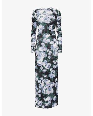 Stella McCartney Bunch Of Roses Long-Sleeve Mesh Midi Dress - Blue