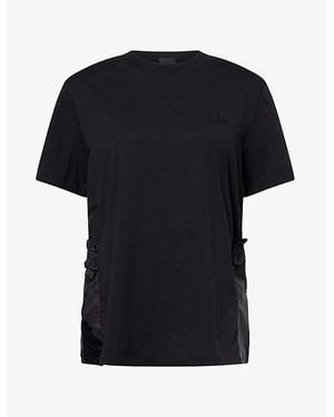 Moncler Frilled Contrast Cotton T-Shirt - Black