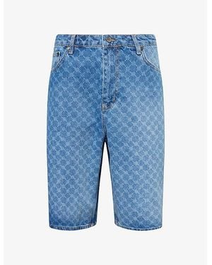 Daily Paper Monogram-Pattern Mid-Rise Denim Shorts - Blue