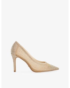 Dune Brightest Rhinestone Heeled Mesh Courts - Natural