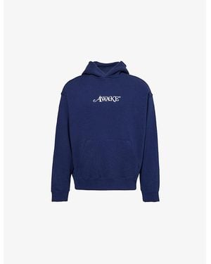 AWAKE NY Classic Logo-Embroidered Cotton Hoody - Blue