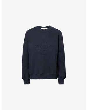 The Couture Club Embossed Emblem Relaxed Cotton-Jersey Sweatshirt - Blue