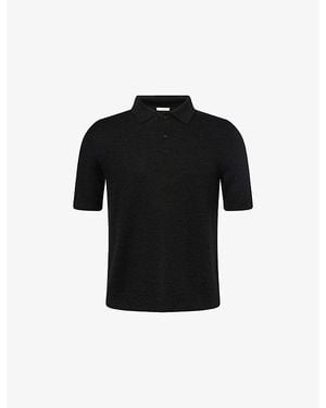 The Row Ravi Short-Sleeve Silk, Cashmere And Linen Polo Shirt - Black