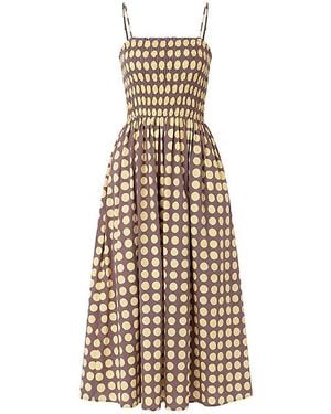 Amy Lynn Darcy Polka-Dot Smocked Cotton Midi Dress - Natural