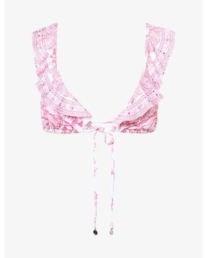 CAMILLA Floral Ruffled Bikini Top - Pink