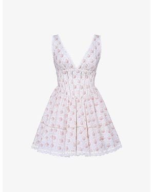 House Of Cb Salma Floral-Print Stretch-Cotton Mini Dress Xs (A-C Cup) - Purple