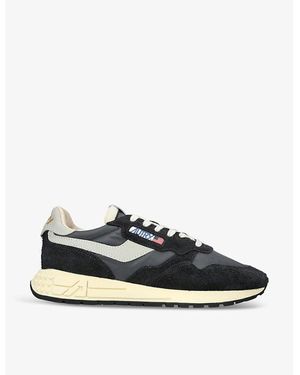 Autry Reelwind Brand-Embroidered Leather And Nylon Low-Top Trainers - Black