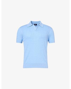 dunhill Short-Sleeve Cable-Knit Cotton And Silk-Blend Polo Shirt - Blue