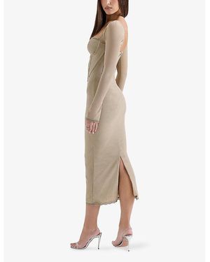 House Of Cb Viola Long Sleeve Faux Leather Midi Dress in Black | Lyst
