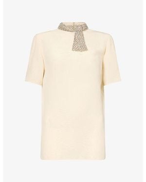Valentino Embellished-Neck Silk Blouse - Natural