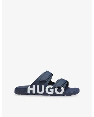 HUGO Brand-Print Rubber Sliders - Blue
