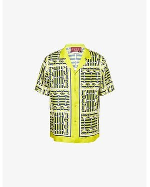 Gucci Horsebit Short-Sleeves Silk Shirt - Yellow