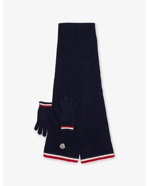 Moncler Kids' Tri-color Virgin-Wool Scarf And Gloves Set - Blue