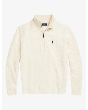 Polo Ralph Lauren Cable-Knit Quarter-Zip Wool And Cashmere Sweater - White