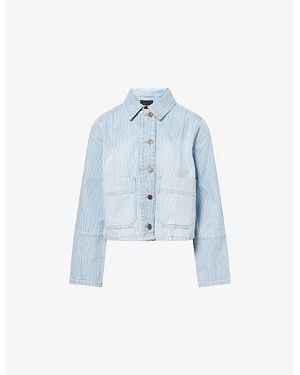 ME+EM Striped Patch-Pocket Denim Jacket - Blue